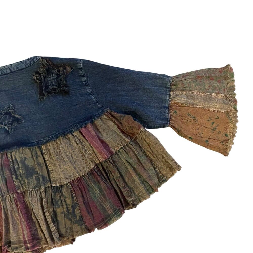 Young Threads Ruffle Patchwork Boho Denim Cardiga… - image 6
